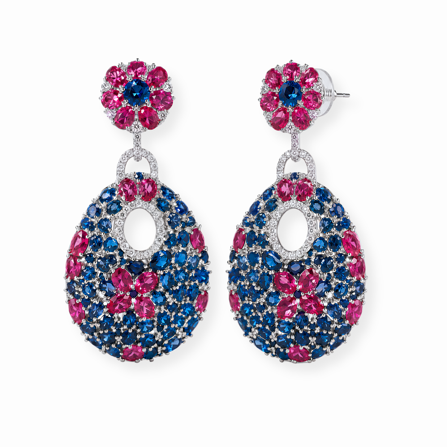 Aretes Laminados en Oro de 18KL con Piedras Semipreciosas y Rodium