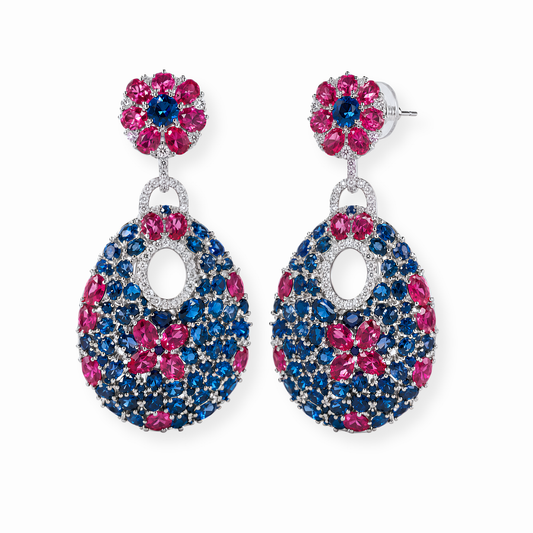 Aretes Laminados en Oro de 18KL con Piedras Semipreciosas y Rodium