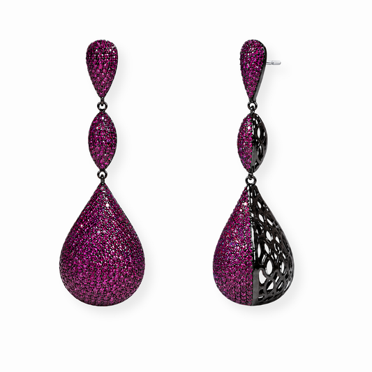 Aretes Laminados en Oro Negro de 18KL con Piedras Semipreciosas y Rodium