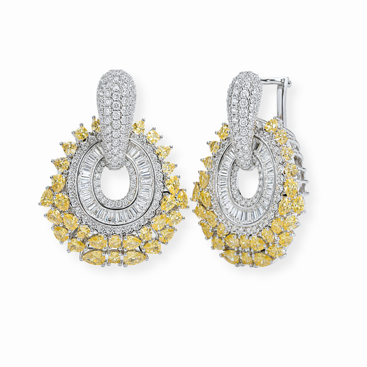 Aretes Laminados en Oro de 18KL con Piedras Semipreciosas y Rodium