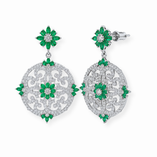 Aretes Laminados en Oro de 18KL con Piedras Semipreciosas y Rodium