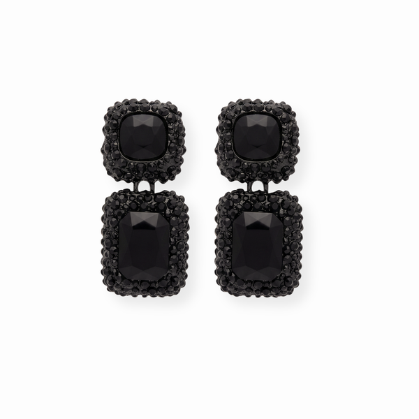 Aretes Laminados en Oro de 18KL con Cristal Austriaco y Esmaltados en Negro