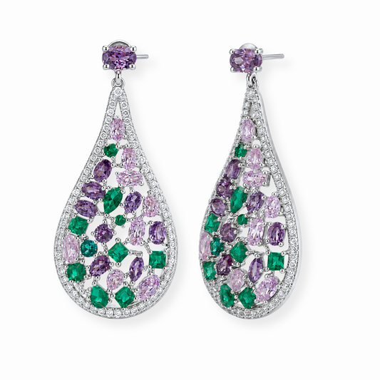 Aretes Laminados en Oro de 18KL con Piedras Semipreciosas y Rodium