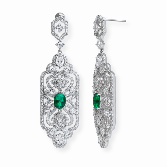 Aretes Laminados en Oro de 18KL con Piedras Semipreciosas y Rodium
