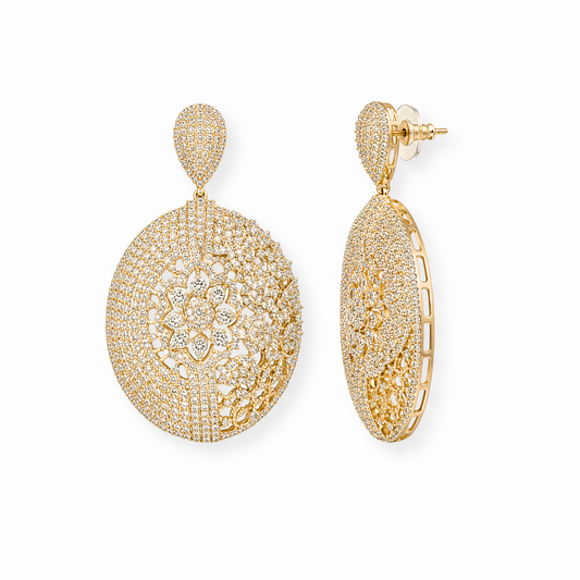 Aretes Laminados en Oro de 18KL con Swarovski y Rodium