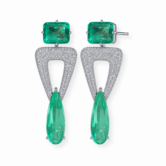 Aretes Laminados en Oro de 18KL con Piedras Semipreciosas y Rodium
