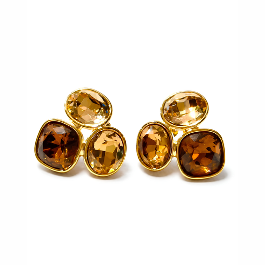 Aretes Laminados en Oro de 18KL con Cristales Austriacos con Broche Clip