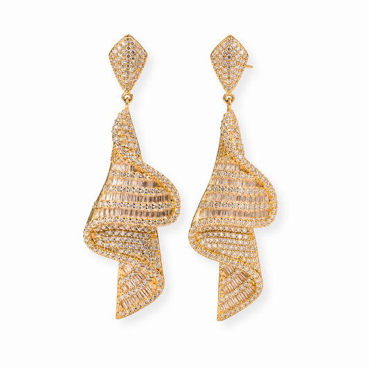 Aretes Laminados en Oro de 18KL con Swarovski en Baguets y Rodium