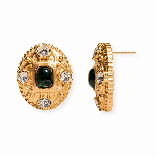 Aretes Laminados en Oro de 18KL Mate con Resina en Capuchón Simulando Piedras
