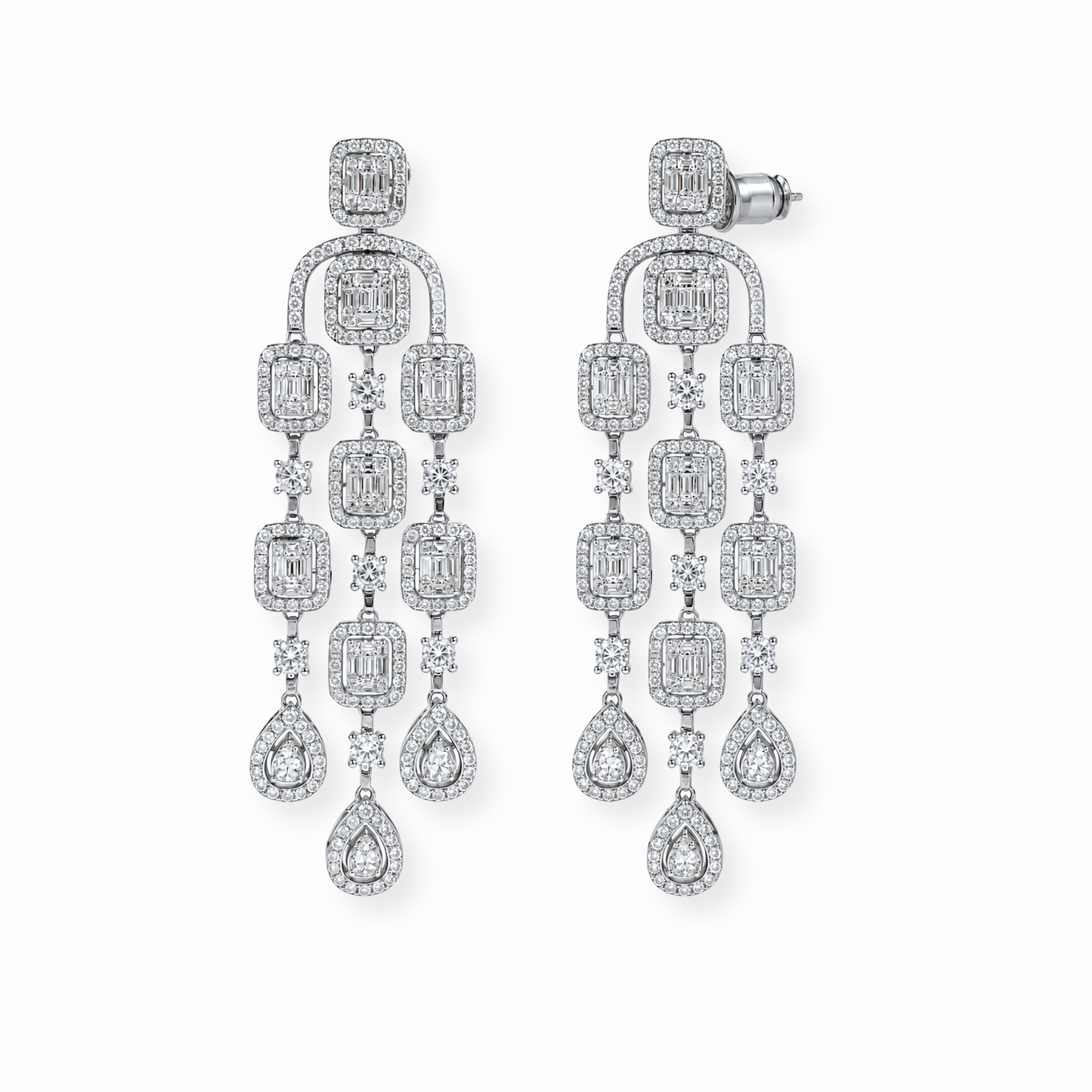 Aretes Laminados en Oro de 18KL con Swarovski y Rodium