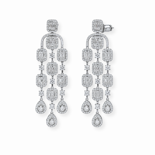 Aretes Laminados en Oro de 18KL con Swarovski y Rodium
