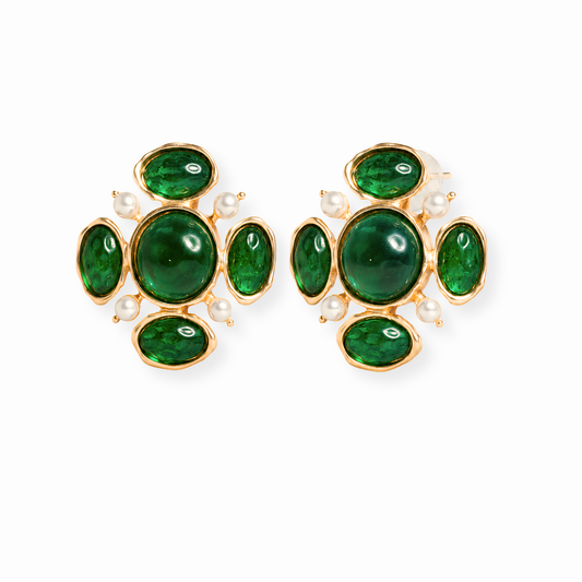 Aretes Laminados en Oro de 18KL Mate con Resina y Perlas de Laboratorio