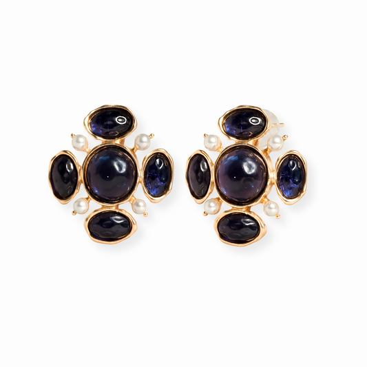 Aretes Laminados en Oro de 18KL Mate con Resina y Perlas de Laboratorio