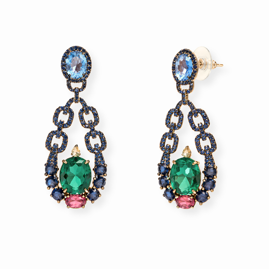 Aretes Laminados en Oro de 18KL con Swarovski y Rodium