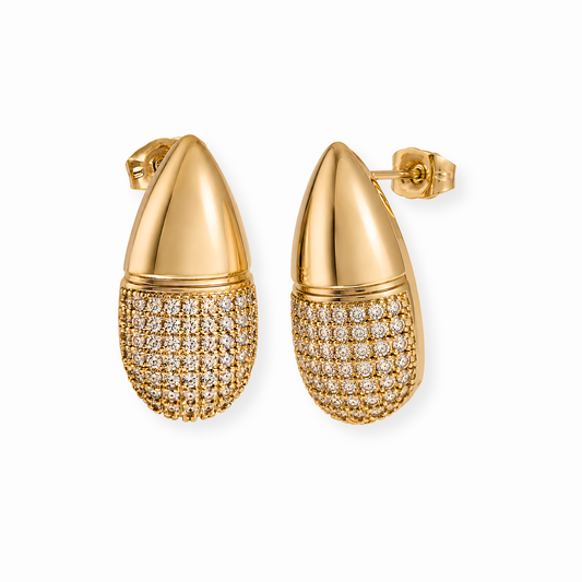 Aretes de Gota Laminados en Oro de 18KL con Circonias