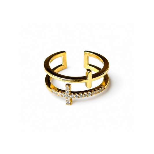 Anillo Unitalla Laminado en Oro de 18KL y Circonias