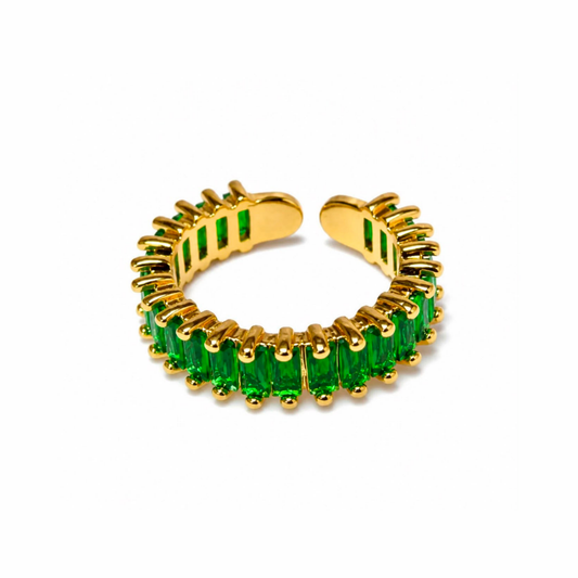 Anillo Unitalla Laminado en Oro de 18KL y Cristales Austriacos en Baguets