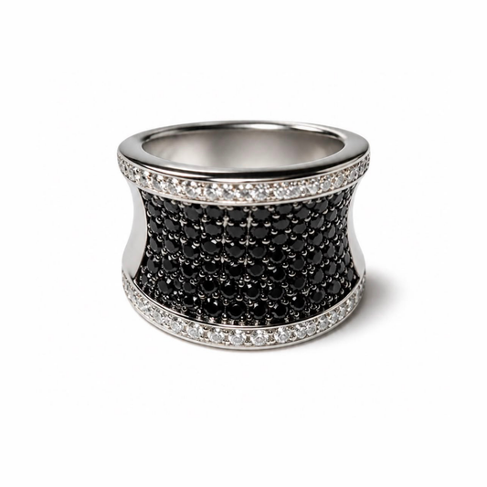 Anillo Laminado en Oro Blanco de 18KL con Swarovski y Rodium