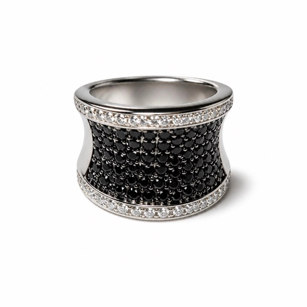 Anillo Laminado en Oro Blanco de 18KL con Swarovski y Rodium