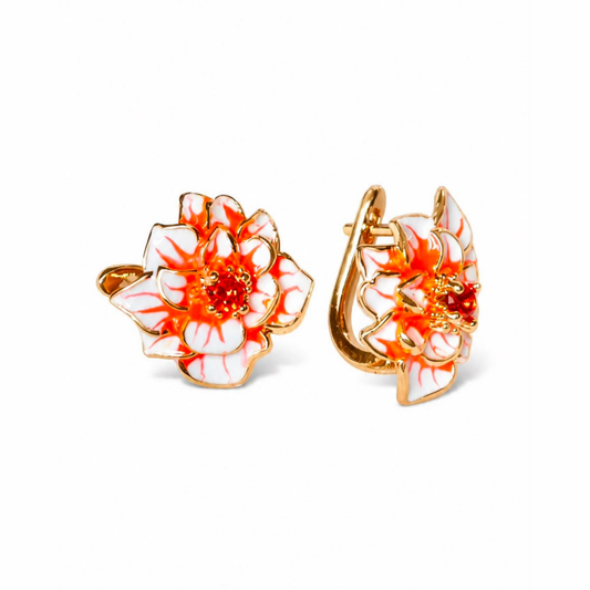 Aretes Laminados en Oro de 18KL Esmaltados con Circonias de Colores