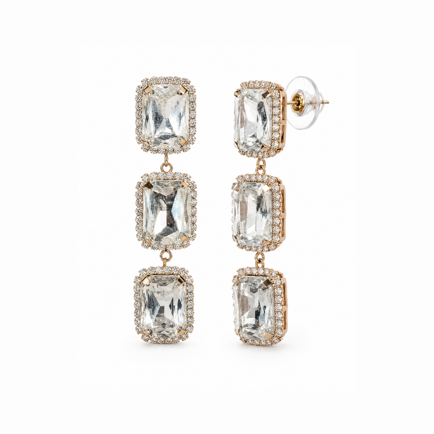 Aretes enchapados en oro con cristales