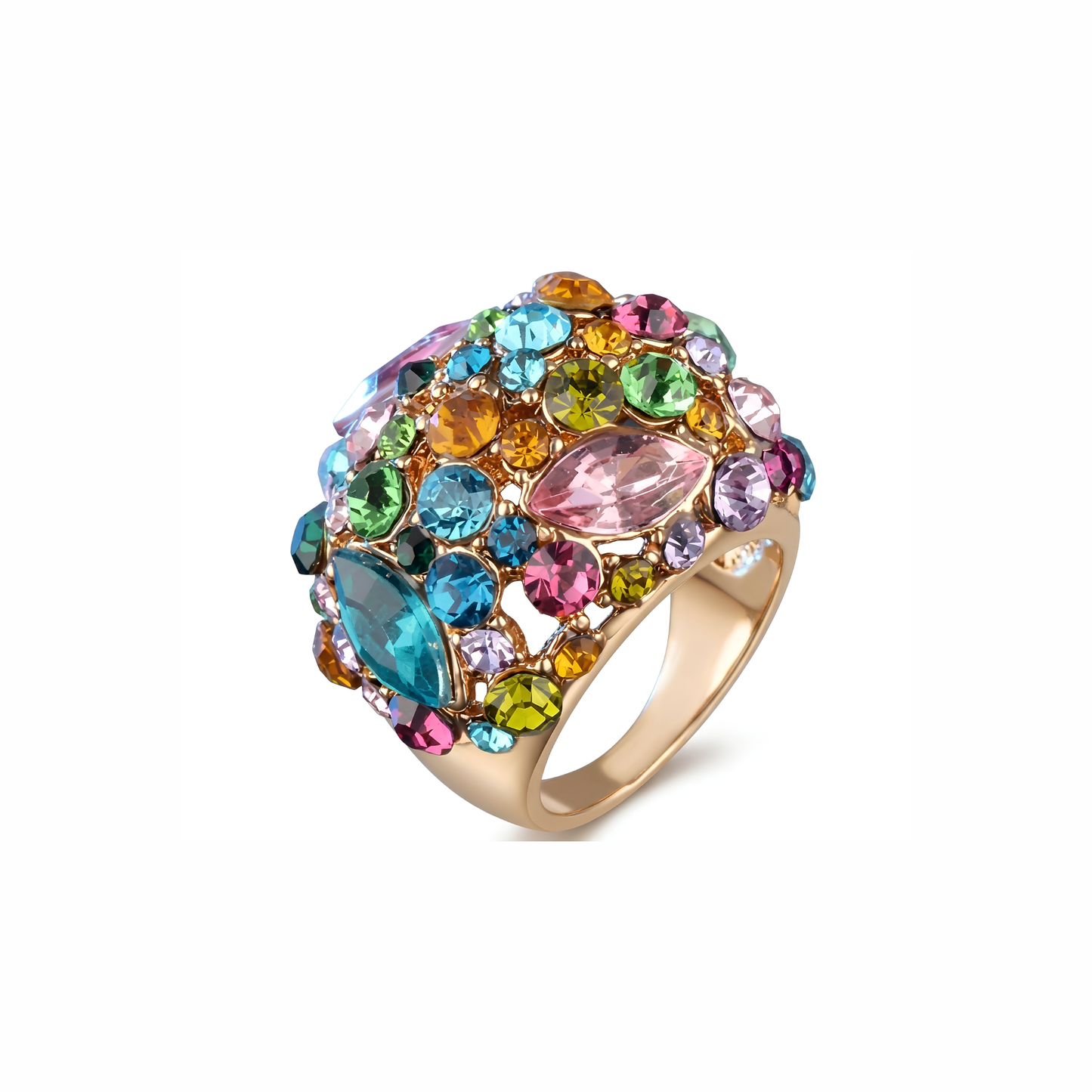 Anillo Laminado en Oro de 18KL con Cristales Austriacos