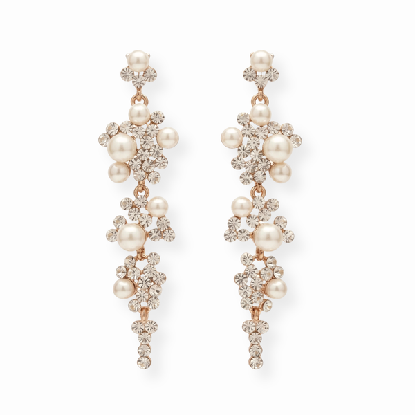 Aretes Laminados en Oro de 18KL con Cristales y Baby Perlas Recubiertas en Nácar
