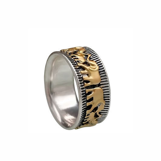 Anillo en Alpaca Recubierto en Plata con Incrustaciones en Oro Amarillo y Negro de 24KL