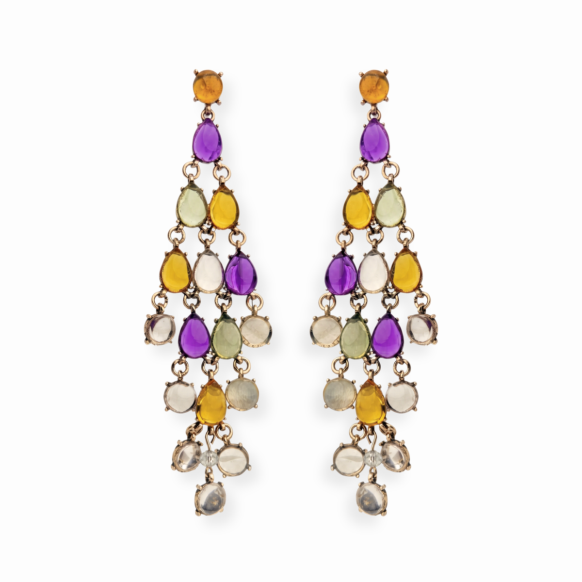 Aretes Largos Laminados en Oro de 18KL con Resinas de Colores