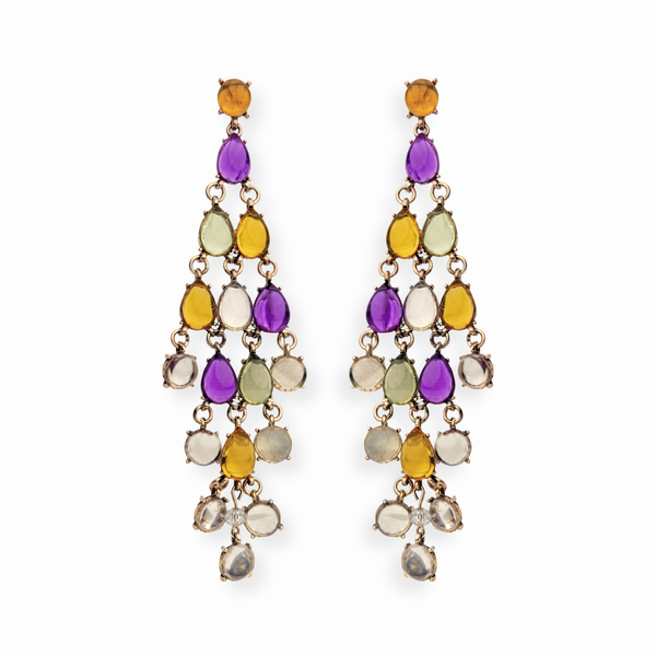 Aretes Largos Laminados en Oro de 18KL con Resinas de Colores