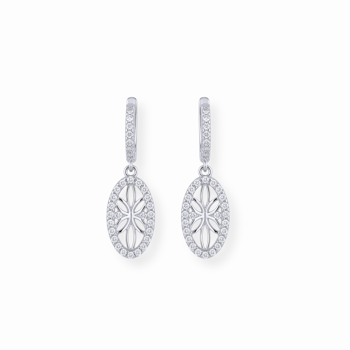 Aretes Laminados en Oro Blanco de 18KL con Circonias