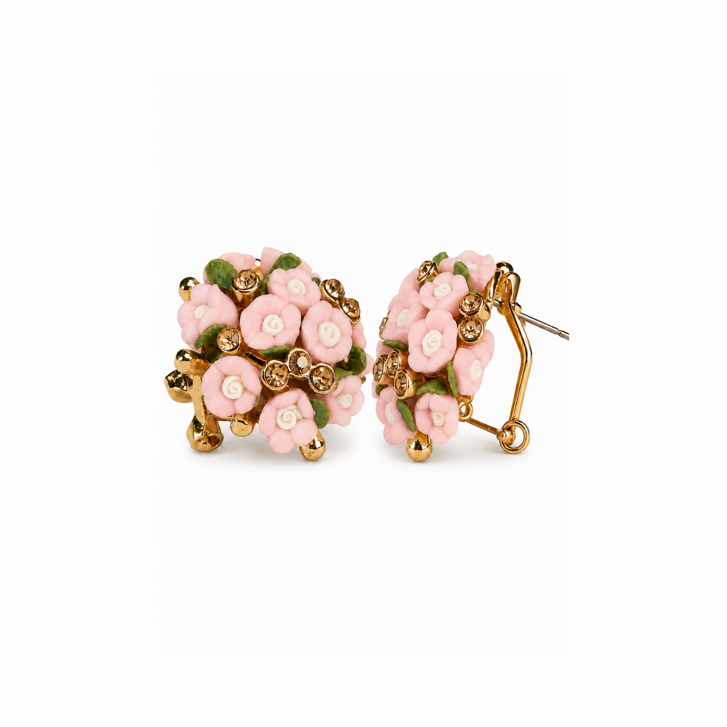 Aretes en oro 18KL con diseño floral y Swarovski