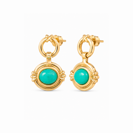 Aretes laminados en oro 18kl y Jade