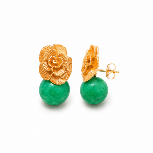 Aretes laminados en oro 18KL y Jade