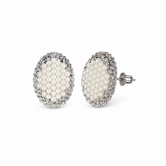 Aretes enchapados en oro 18KL y perlas artificiales
