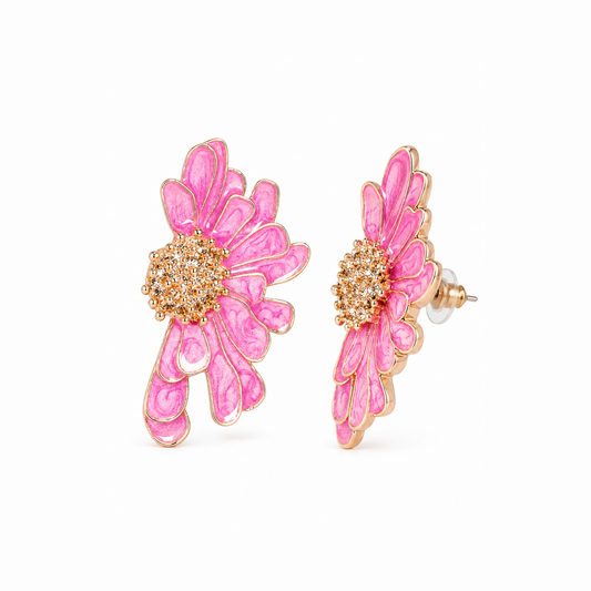 Aretes en oro 18KL y esmaltados con diseño de flor
