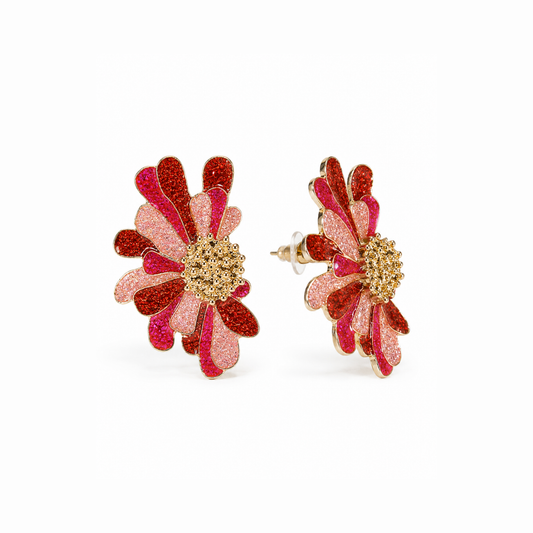 Aretes en oro 18KL y esmaltados con diseño de flor