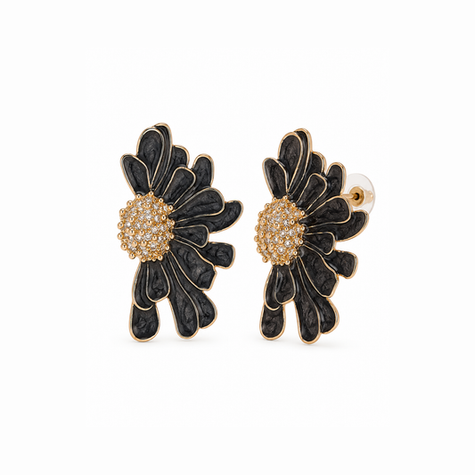 Aretes en oro 18KL y esmaltados con diseño de flor