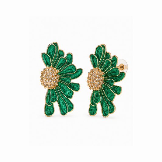 Aretes en oro 18KL y esmaltados con diseño de flor