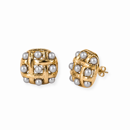 Aretes en oro 18KL con baby perlas gris oscuras