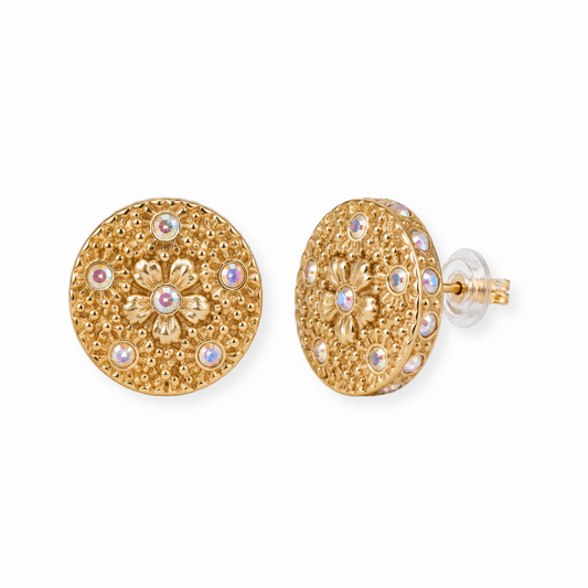 Aretes Laminados en Oro 21KL con Cristales Checos.