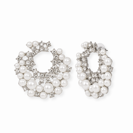 Aretes Laminados en Oro de 18KL con Perlas de Laboratorio y Circonitas