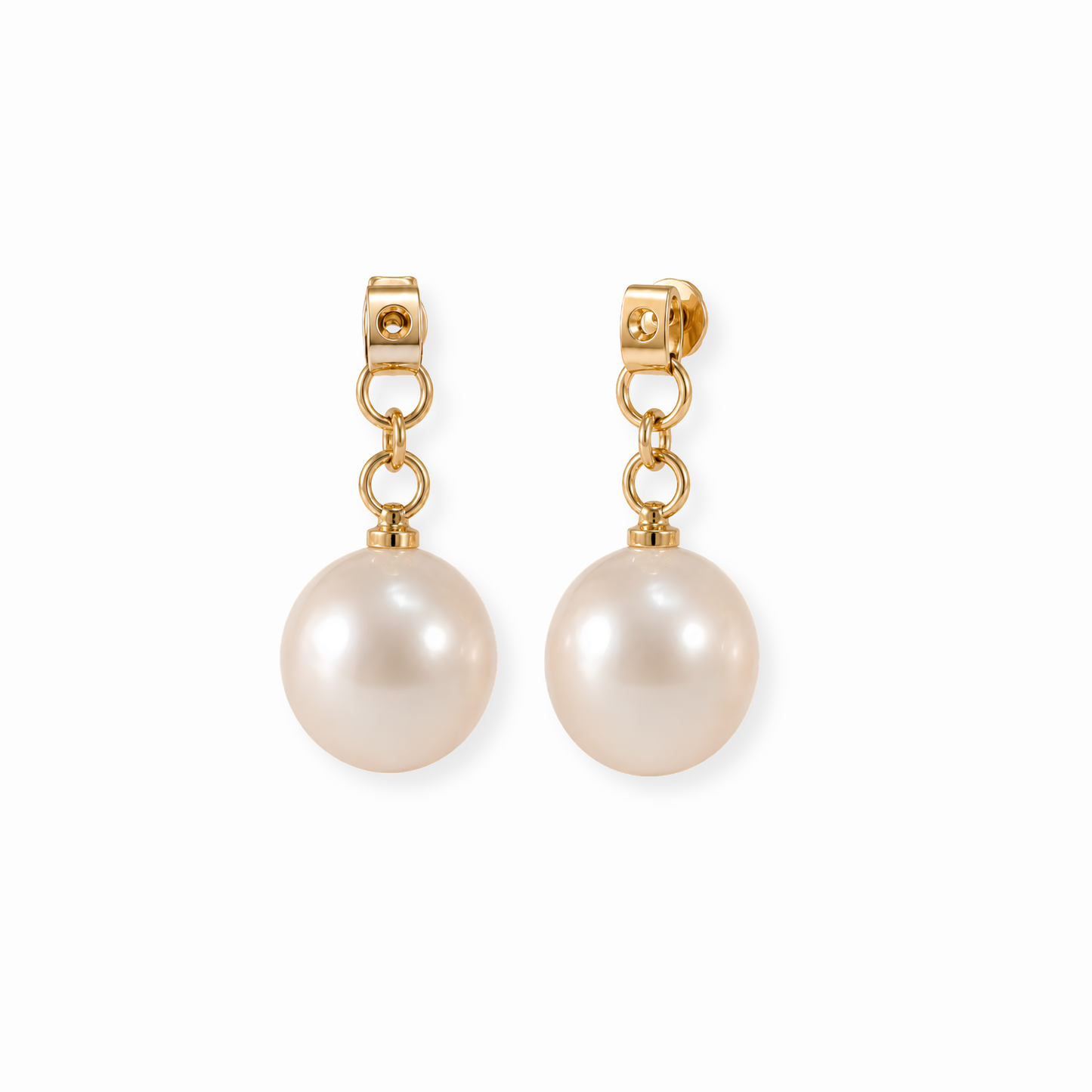 Aretes Laminados en Oro de 18KL con Perlas de Laboratorio