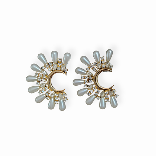 Aretes en oro 18KL con cristales y perlas artificiales