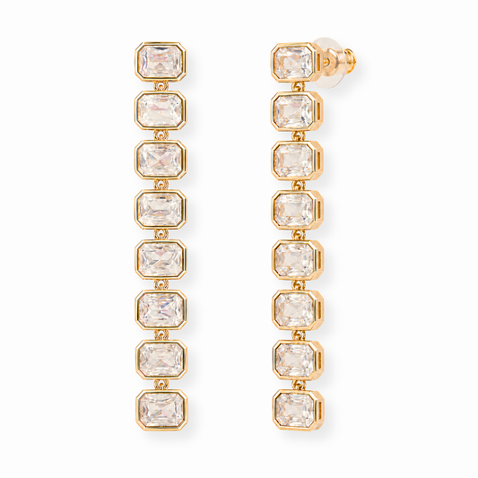 Aretes Laminados en Oro de 18KL con Swarovski y Rodium