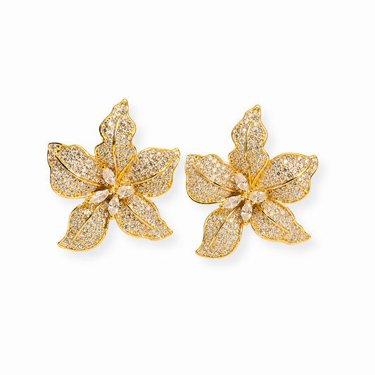 Aretes Laminados en Oro de 18KL con Swarovski y Rodium