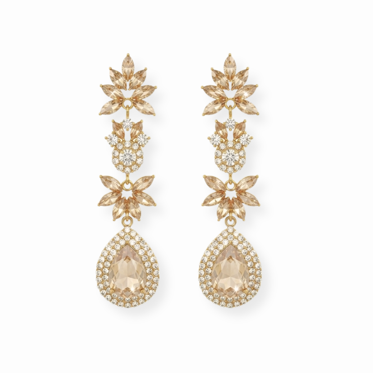 Aretes Laminados en Oro de 18KL con Cristales Austriacos