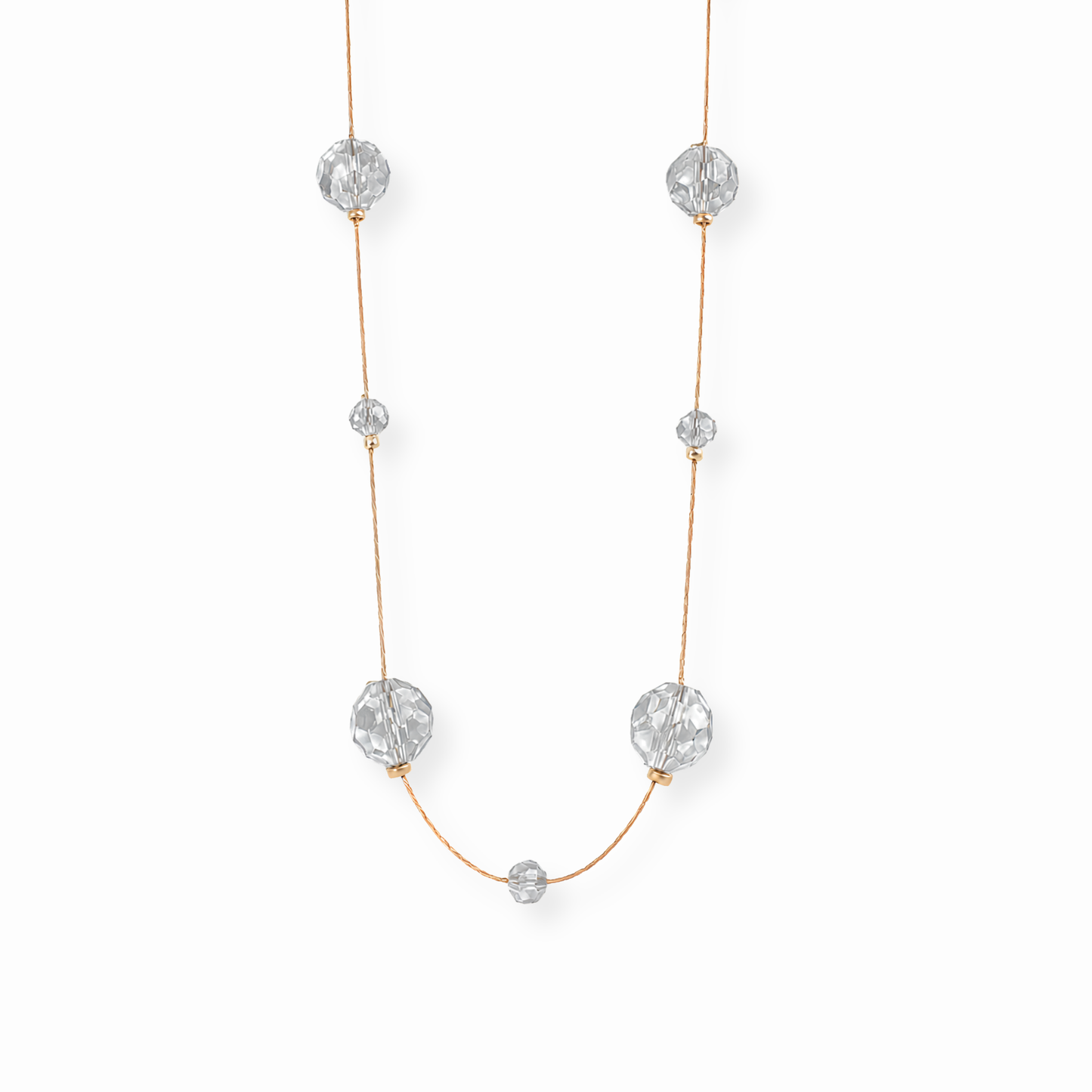 Collar Largo de Dos Vueltas con Cristales Ahumados Austriacos y Laminado en Oro de 14KL