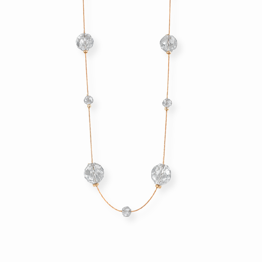 Collar Largo de Dos Vueltas con Cristales Ahumados Austriacos y Laminado en Oro de 14KL