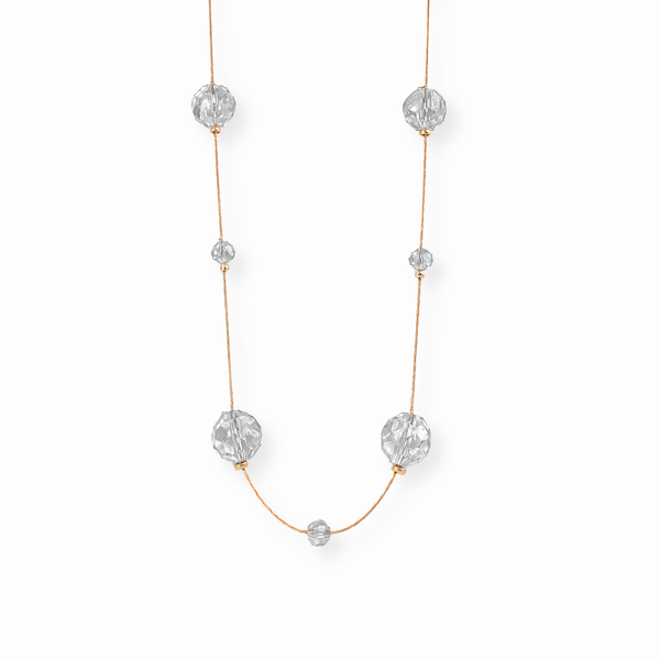 Collar Largo de Dos Vueltas con Cristales Ahumados Austriacos y Laminado en Oro de 14KL